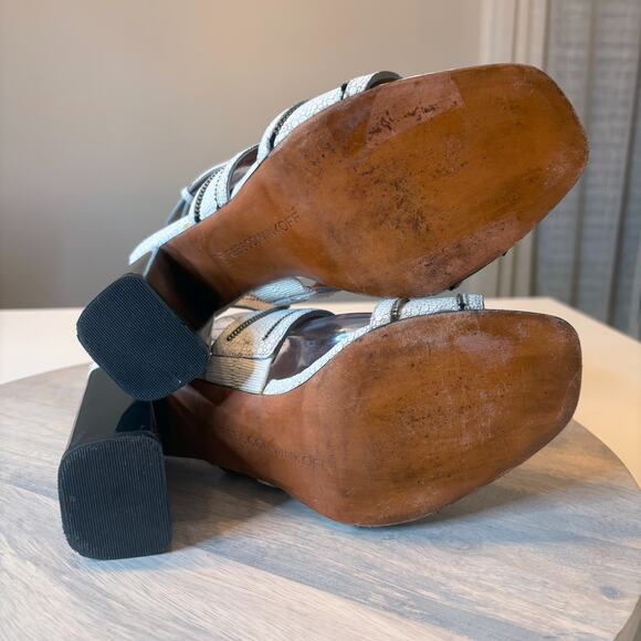 Rebecca Minkoff White Textured Leather Slingback Block Heel Sandals US Sz 7.5 M - Picture 8 of 9